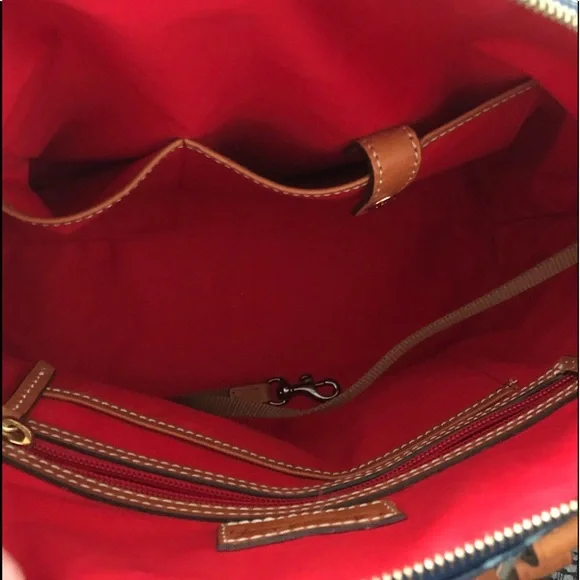 Dooney & Bourke Navy Croc Embossed Satchel with Tan Trim - Picture 9 of 16